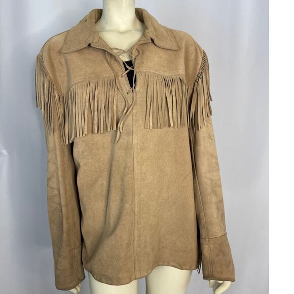 Vintage Mid Western sport tog brown leather fringed shirt made in USA size XL - Picture 14 of 17